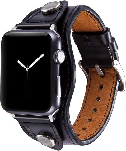 أساور أساور VIQIV متوافقة مع ساعة Apple 38 مم 42 مم 41 مم 40 مم 44 مم 45 مم سلسلة Iwatch SE 7 6 5 4 3 2 1، حزام معصم مجوهرات جلدي معدني أنيق للنساء والرجال باللون الأسود in Saudi Arabia
