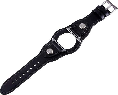 أساور أساور VIQIV متوافقة مع ساعة Apple 38 مم 42 مم 41 مم 40 مم 44 مم 45 مم سلسلة Iwatch SE 7 6 5 4 3 2 1، حزام معصم مجوهرات جلدي معدني أنيق للنساء والرجال باللون الأسود in Saudi Arabia