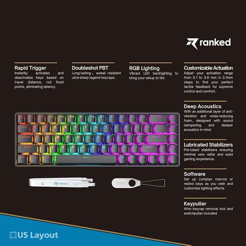 Ranked Master M65 HE 65% | Rapid Trigger Technology | Magnetic Mechanical Gaming Keyboard | 68 Keys RGB LED for PC/Mac Gamer | US Layout (Black, Clear Switch) in Saudi Arabia