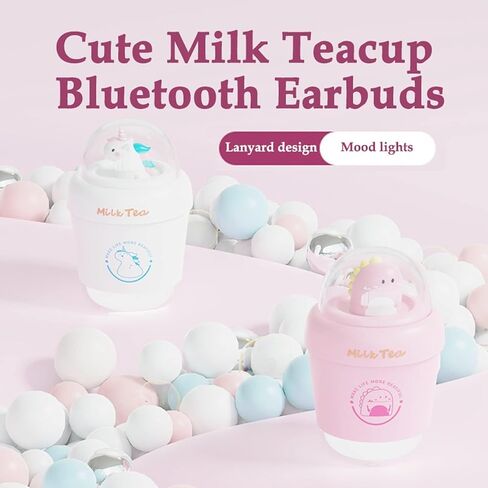 Kids Earbuds for Small Ear Canals Pink Kids Wireless Earbuds for Kids Ear Buds Cute Milk Tea Cups Bluetooth in-Ear Headphones Earphones for kids with Microphones for iPhone, Android, iPad ,Galaxy in Saudi Arabia