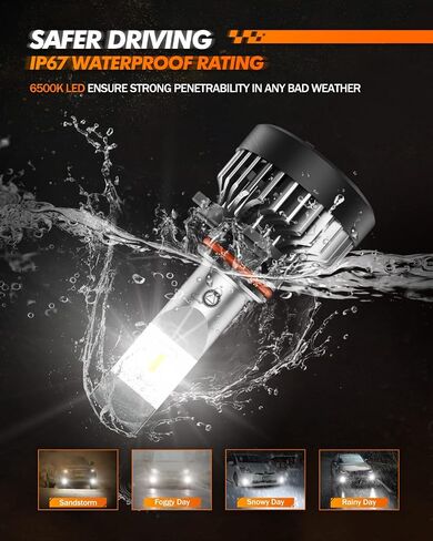 مصابيح LED H11 H8 H9 LED لمبات إضاءة الضباب، 10000 لومن 6500 كلفن أبيض بارد، 20 وات H11 LED لمبة ضباب مدمجة بمروحة توربو 20000 دورة في الدقيقة، مصابيح DRL بعمر 50000 ساعة، غير قطبية in Kuwait
