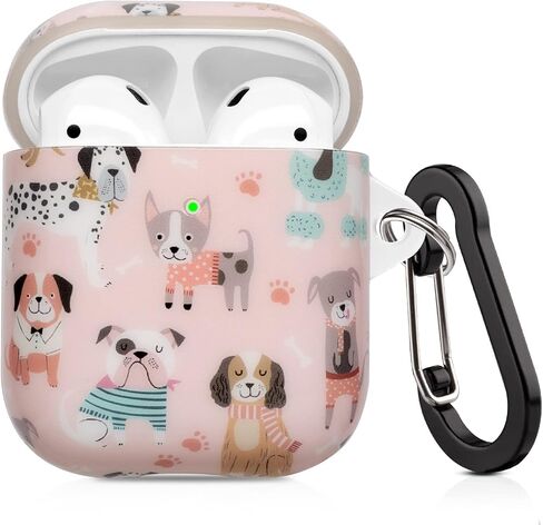 AirPod Case 2nd Generation,AirPod Case 1st Generation Cute for Women Men with Keychain Silicone Cover Compatible with Apple AirPods 2nd 1st Generation Charging Case, Front Led Visible Pink Dogs Dog in Saudi Arabia