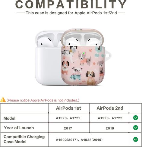 AirPod Case 2nd Generation,AirPod Case 1st Generation Cute for Women Men with Keychain Silicone Cover Compatible with Apple AirPods 2nd 1st Generation Charging Case, Front Led Visible Pink Dogs Dog in Saudi Arabia