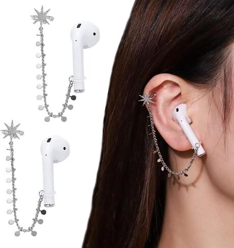 أقراط أذن بخطاف CZ لأجهزة Airpod حزام حلق مضاد لفقدان أجهزة Airpods (تحتاج إلى فتحة أذن) حزام مضاد لفقدان أجهزة Airpods Pro، حزام حامل سماعات أذن لاسلكي متوافق مع Airpods 1&2&3/Pro in Saudi Arabia