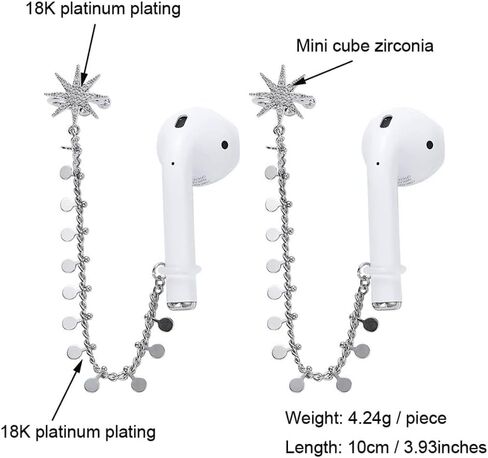 أقراط أذن بخطاف CZ لأجهزة Airpod حزام حلق مضاد لفقدان أجهزة Airpods (تحتاج إلى فتحة أذن) حزام مضاد لفقدان أجهزة Airpods Pro، حزام حامل سماعات أذن لاسلكي متوافق مع Airpods 1&2&3/Pro in Saudi Arabia