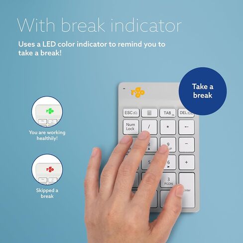 R-Go Number Pad Keyboard, Bluetooth Mini Numeric Keypad with LED Break Indicator, for Financial Accounting, Data Entry & Excel Spreadsheets, Rechargeble Wireless, White in Saudi Arabia