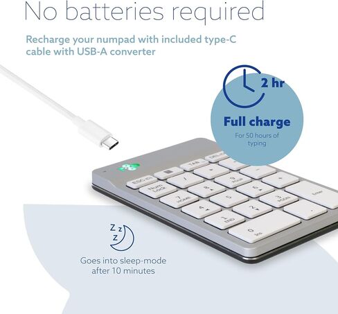 R-Go Number Pad Keyboard, Bluetooth Mini Numeric Keypad with LED Break Indicator, for Financial Accounting, Data Entry & Excel Spreadsheets, Rechargeble Wireless, White in Saudi Arabia