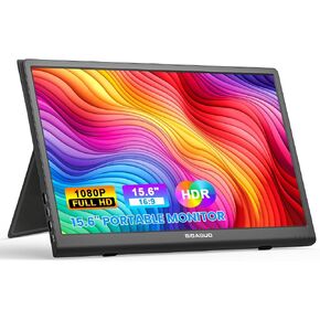 FANGOR Portable Monitor 15.6 Inch 1080P FHD Travel Monitor with Smart Cover, USB C HDMI Ultra-Slim Computer Gaming Display, External Monitor for Laptop PC Phone Mac PS4 Xbox