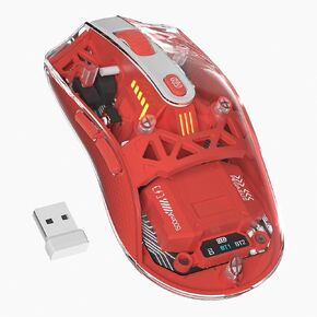 Wireless Bluetooth Mouse for Mac/Laptop, XVX 2.4G LED Wireless Mouse,Transparent Detachable Cover Mouse,Dual Mode Switch Mouse DPI Setting Portable Optical Computer Mouse with USB Receiver (Red)