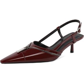 Soireelady Womens Slingback Kitten Heels for Women Pointed Cap Toe Low Heels Slip On Zip Decoration Party Dress Pumps Shoes 2.5 Inch
