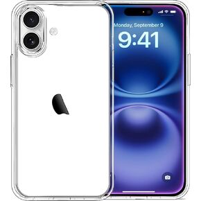 JJGoo Heavy Duty Case for iPhone 16 Plus Case Clear, 2.5mm Transparent Shockproof Phone Case, Anti-Scratch Hard PC Back Protective Cover Bumper Phone Case for iPhone 16 Plus 6.7-Inch, Clear