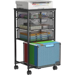 Rolling File Cart, Filing Cabinet with 4 Storage Drawers, Hanging File Folder Organizer Holder Under Desk for Home Office Classroom Organization, Utility Craft Cart with Wheels, Black(Patent Pending)