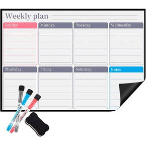 Magnetic Dry Erase Whiteboard Set for Refrigerator, 17x12 inch Magnetic White Board with 3 Markers and Eraser, Magnetic Calendar Bundle, for Home Organizer and Planner