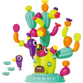 Montessori Toys for 3 + Years Old, Magnetic Bird Feeding Game for Motor Skill Toy, Cactus Garden Building Toy Set with 42 PCS Blocks, Educational Preschool Birthday Gifts