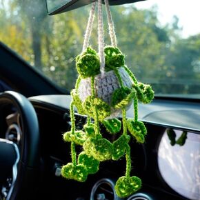 Hand Knitted Flower Car Interior Hanging Ornament Boho Hanging Basket Accessories for Car Rearview Mirrior Decor,Suitable for Car Accessories, Decoration, Party Gifts。