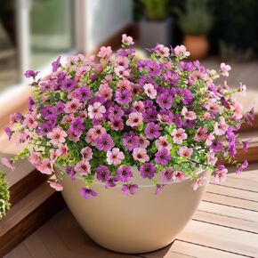 Artificial Fake Plants Flowers for Outdoor Spring Summer Decor, 12 Bundles Faux Silk Daisy for Planter Pot Colorful UV Resistant Look Real for Front Door Porch Patio Outside Yard (Red Purple Yellow)