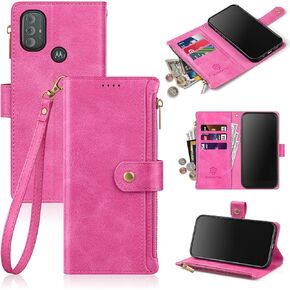 Antsturdy for Motorola Moto G Power 2022 5G Wallet Case [RFID Blocking] [Zipper Poket] PU Leather Folio Flip Protective Cover with Wrist Strap Credit Card Holder Kickstand Function Men Women,Wine Red