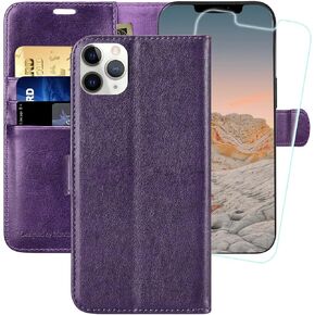 MONASAY Wallet Case Compatible for iPhone 12 Pro Max 5G, 6.7-inch, [Glass Screen Protector Included] [RFID Blocking] Flip Folio Leather Cell Phone Cover with Credit Card Holder, Rosegold