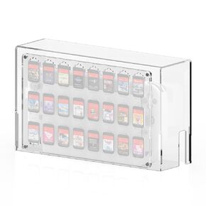 GEEKRIA Clear Acrylic Dust Cover Compatible with Nintendo Switch/Switch OLED Charging Dock, Dust Guard with 24 Game Card Storage Slot, Anti Scratch Waterproof Protective Display Box (Clear)