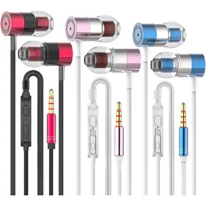 YNR 3 Pairs Metal Wired Earbuds with Microphone & Volume Control, in Ear Earphones for School, Noise Islating, for 3.5mm Jack iPhone iPad iPod Samsung Google Devices (Mixed)