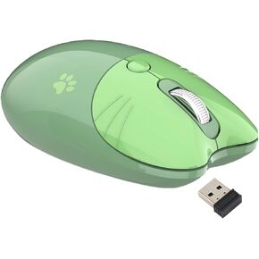 Yoidesu Mouse, BT5.1 2.4GHz Dual Mode Portable Cute Cat Shape Computer Mouse, Silent Click Adjustable DPI Auto Sleep Fashion Portable Mouse for Girl School Office (Green)