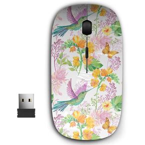 2.4G Ergonomic Portable USB Wireless Mouse for PC, Laptop, Computer, Notebook with Nano Receiver (Floral Bird Hummingbird)