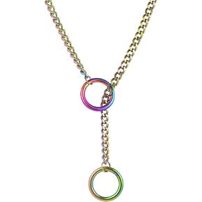 Heart O-ring Slip Chain Necklace for Women Punk Rock Stainless Steel Cuban Long Handmade Necklace Y-NecklaceJewelry Gifts Adjustable Lariat
