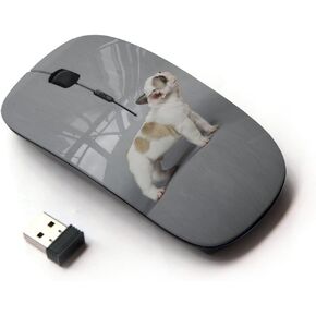 [ Optical 2.4G Wireless Mouse [ French Bulldog Puppy Grey Dog ]