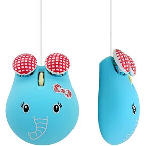 Cute Elephant Mouse, USB Wired Computer Mouse for PC Laptop, Small Corded Optical Mice 1600 DPI (Blue)