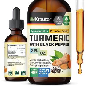 Turmeric Supplement Tincture - Organic Turmeric Curcumin 1200mg with Black Pepper Extract for Joint Health - Alcohol and Sugar Free - Vegan Drops 4 Fl.Oz.