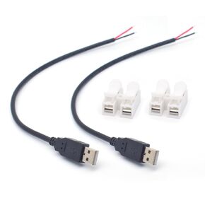 18AWG 2PCS USB 2 Wire Pigtail Cable,0.3M/1FT USB 2.0 Male Plug 2 Pin Bare Wire Extension Cable 5V 7A DIY Connector Replacement Pigtail Wire Cable with 2-Position Spring Wire Connector