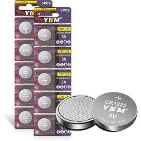 YKM 5 Pack CR1225 3V Battery for Thermometer LED Flashlight Watch Calculator Laser Pointer 3 Volt Lithium Button Battery