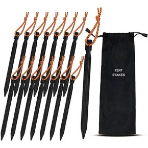 15Pack Tent Stakes, 7075 Aluminum Tent Stakes Heavy Duty, Lightweight Metal Stakes with Pull Rope, Tent Pegs for Backpacking, Durable Camping Tent Accessories, Orange