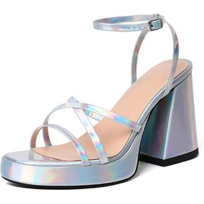 Joseywade Women's Platform Chunky Block High Heels Strappy Ankle Strap Heeled Sandals 4 Inch Open Toe Dress Shoes