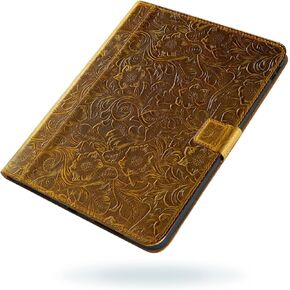 Gexmil for iPad 9.7 Inch Case,6th/5th Generation(2018/2017)-iPad Air 2/1 Gen. Genuine Leather Cover Auto Sleep/Wake,Cowhide Folio Cover with Adjustable Stand with Buckle,Anti Slip,Flower Brown