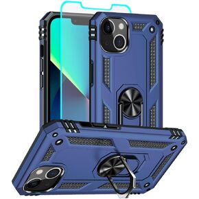 Aozuoton for iPhone 13 Case, iPhone 13 Phone Case, [Military Grade 16ft. Drop Tested] Ring Shockproof Protective Phone Case for iPhone 13,Blue