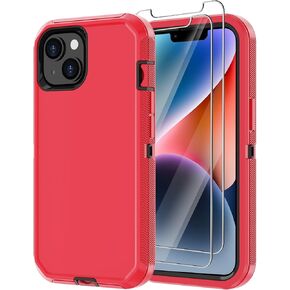 Annymall for iPhone 14 Plus Case with 2 Screen Protector, Heavy Duty Drop Protection Shockproof Rugged 3-Layer Military Tough Durable Protective Cover for Apple iPhone 14 Plus 6.7" (Black)