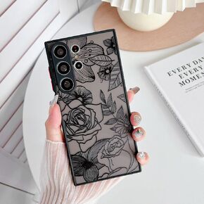 XIZYO for Samsung Galaxy S23 Ultra Case Rose Design Floral Pattern Print Slim TPU Bumper Case Shockproof Protective Case for Women Girls Cover for Galaxy S23 Ultra, Black