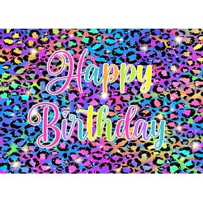 Colorful Neon Glow Birthday Backdrop for Photography Paint Splatter Graffiti Retro Disco Hip Pop Party Decorations Background Rainbow Leopard Print Pattern Party Photoshoot Prop 7X5FT CEM308B