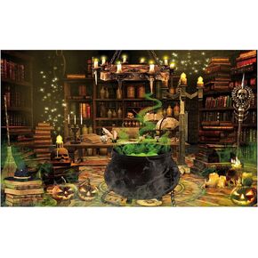 Funnytree Halloween Magic Photography Backdrop Witch's Kitchen Themed Spooky Retro Party Background Mid Century Vintage Decorations Portrait Banner Photo Booth Studio Props