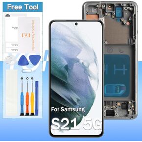 Yondista AMOLED for Samsung Galaxy S21/ S21 5G Original Screen Replacement SM-G991 SM-G990 6.2“ LCD Display Touch Digitizer Glass Assembly - Black with Frame - Tools