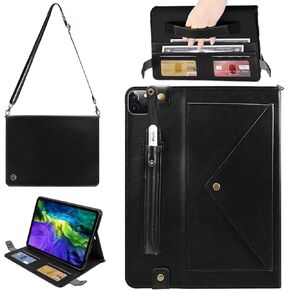 Handbag Case for iPad 10.2" (2019-2021) & iPad Pro/Air 10.5", Techcircle Folio Stand iPad Crossbody Wallet Case with Pencil Holder & Envelope Pocket, Hand Strap+Shoulder Strap Protective Cover, Black