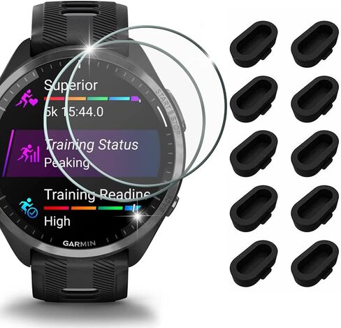 [10+2 Pack] Upgrade Miimall Compatible for Garmin Forerunner 965 Screen Protector and Charger Port Protector, Anti-Dust Plugs & Bubble Free HD Tempered Glass Film Screen Protector for Forerunner 965 in Saudi Arabia