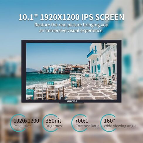 شاشة محمولة FEELWORLD DH101 مقاس 10.1 بوصة، شاشة كمبيوتر خارجية مع مكبرات صوت USB من النوع C HDMI مزدوجة لأجهزة الكمبيوتر المحمول وأجهزة الكمبيوتر المحمولة وهاتف MAC وRaspberry Pi وألعاب PS4 PS5 Xbox Switch in Kuwait