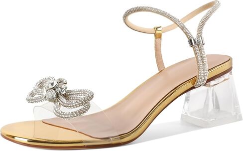 YODEKS Sparkly Rhinestone Bow Heels Women Clear Heels Sandals 2 Inch Low Heels Adjustable Ankle Strap Wedding Bridal Party Shoes in Saudi Arabia