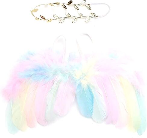 Nishine Pastel Newborn Fuzzy Feather Angel Wings + Headband Set for Baby Cosplay Girls Costume Photography in Kuwait