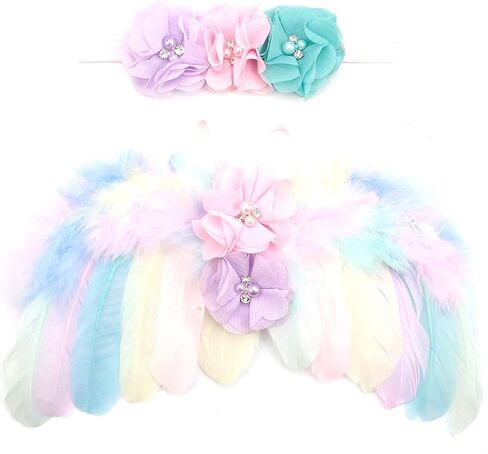Nishine Pastel Newborn Fuzzy Feather Angel Wings + Headband Set for Baby Cosplay Girls Costume Photography in Kuwait