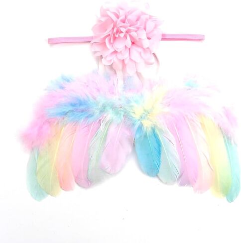 Nishine Pastel Newborn Fuzzy Feather Angel Wings + Headband Set for Baby Cosplay Girls Costume Photography in Kuwait