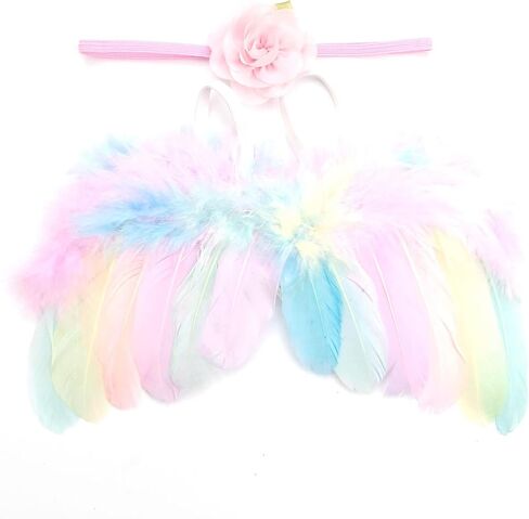 Nishine Pastel Newborn Fuzzy Feather Angel Wings + Headband Set for Baby Cosplay Girls Costume Photography in Kuwait
