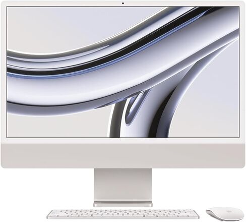 كمبيوتر سطح المكتب Apple 2023 iMac الكل في واحد مع شريحة M3: شاشة Retina مقاس 24 بوصة، وحدة المعالجة المركزية 8 النواة، وحدة معالجة الرسومات 8 النواة، ذاكرة موحدة 16 جيجابايت، تخزين SSD 256 جيجابايت، فضي (Z1950001Z) in Saudi Arabia
